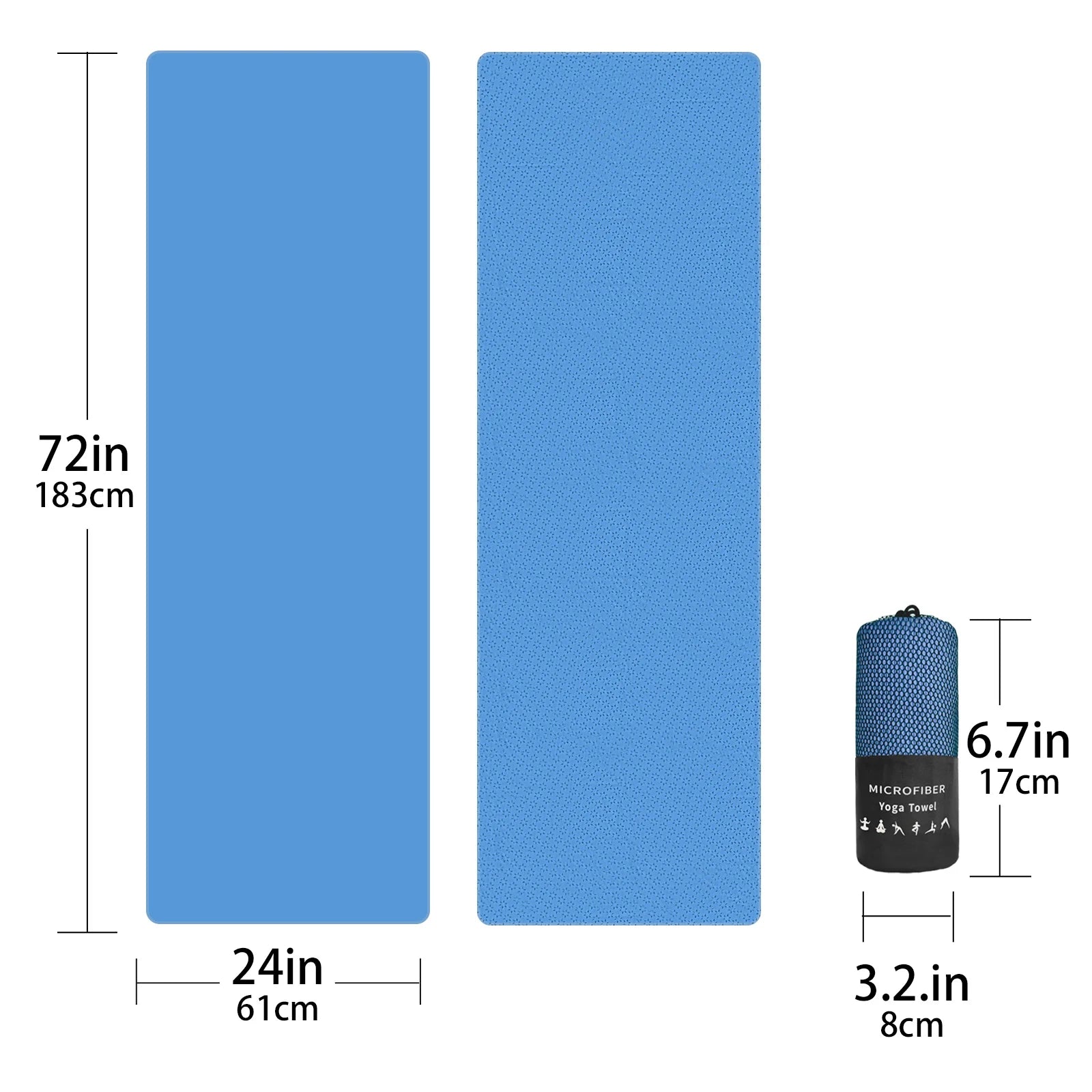 Cedar & Moore blue microfiber yoga towel set (183x61 cm) with carry bag; two towels.