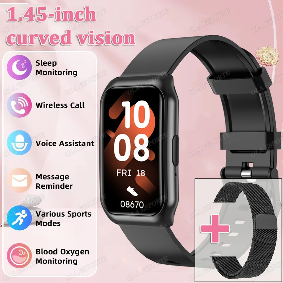 Curved Screen Smart Watch - Heart Rate Blood Oxygen Pressure Sleep Monitor Waterproof