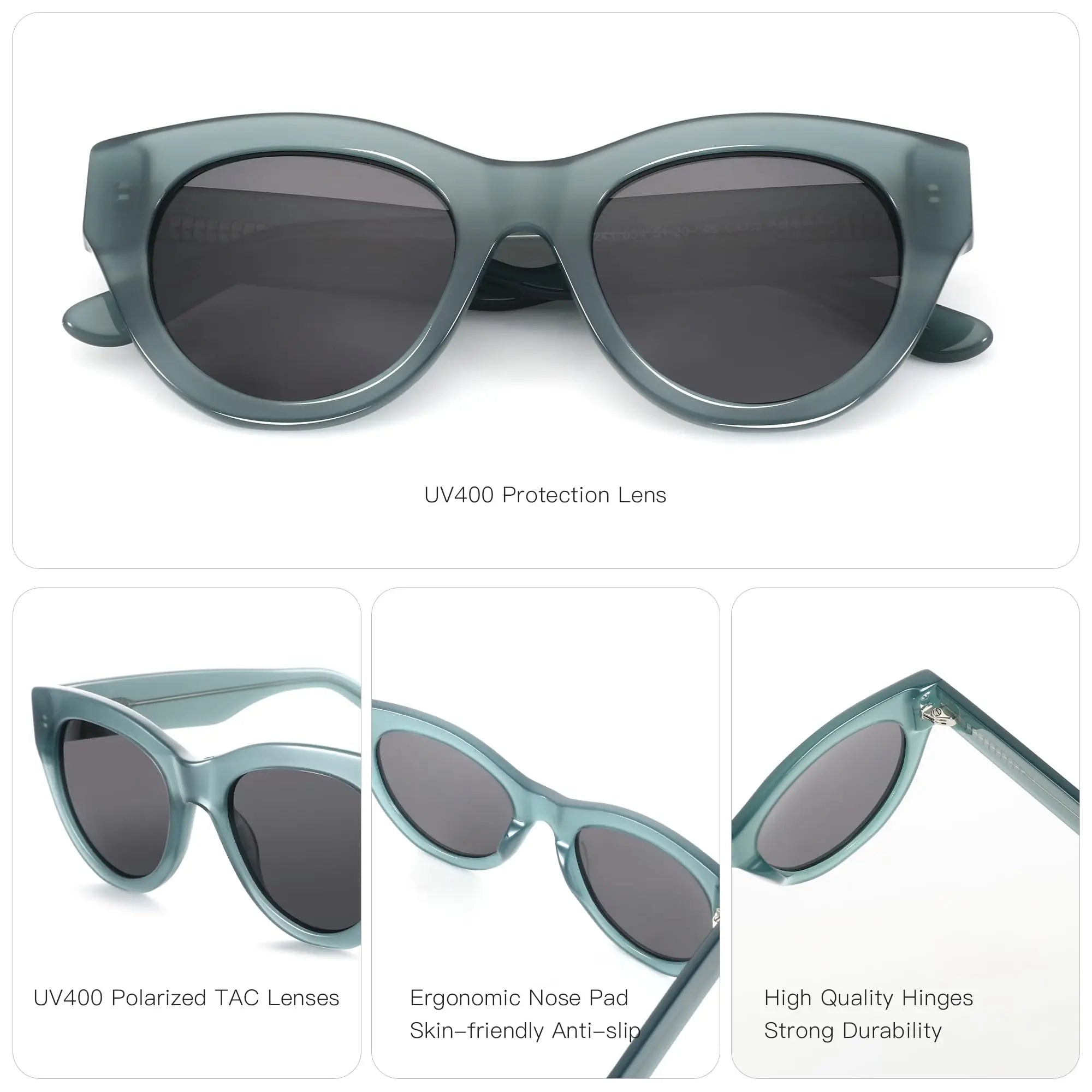 ZENOTTIC Fashion Retro Polarized Sunglasses - Cat Eye Acetate Frame UV Protection