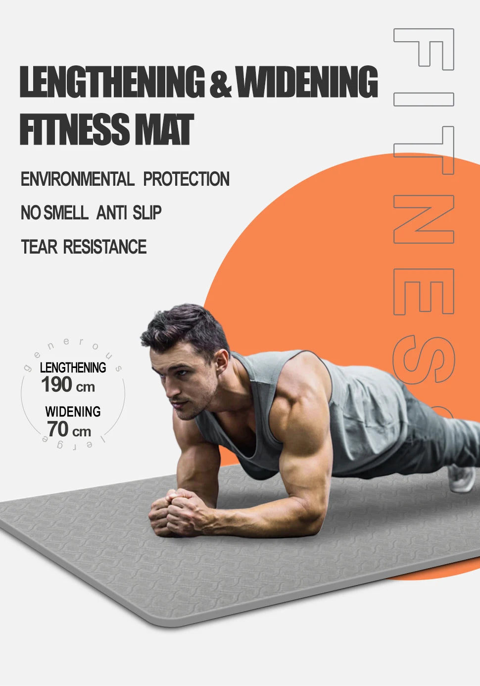 Gray extra-large fitness mat with textured surface and rounded edges