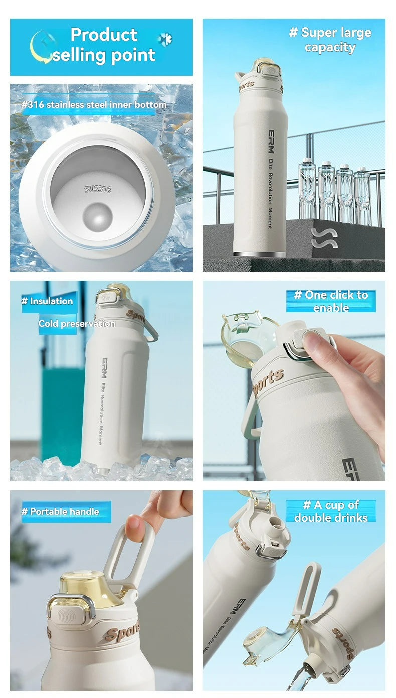 1L Stainless Steel Insulated Bottle - 6-Layer Vacuum Flask for Hiking, Cycling & Fitness