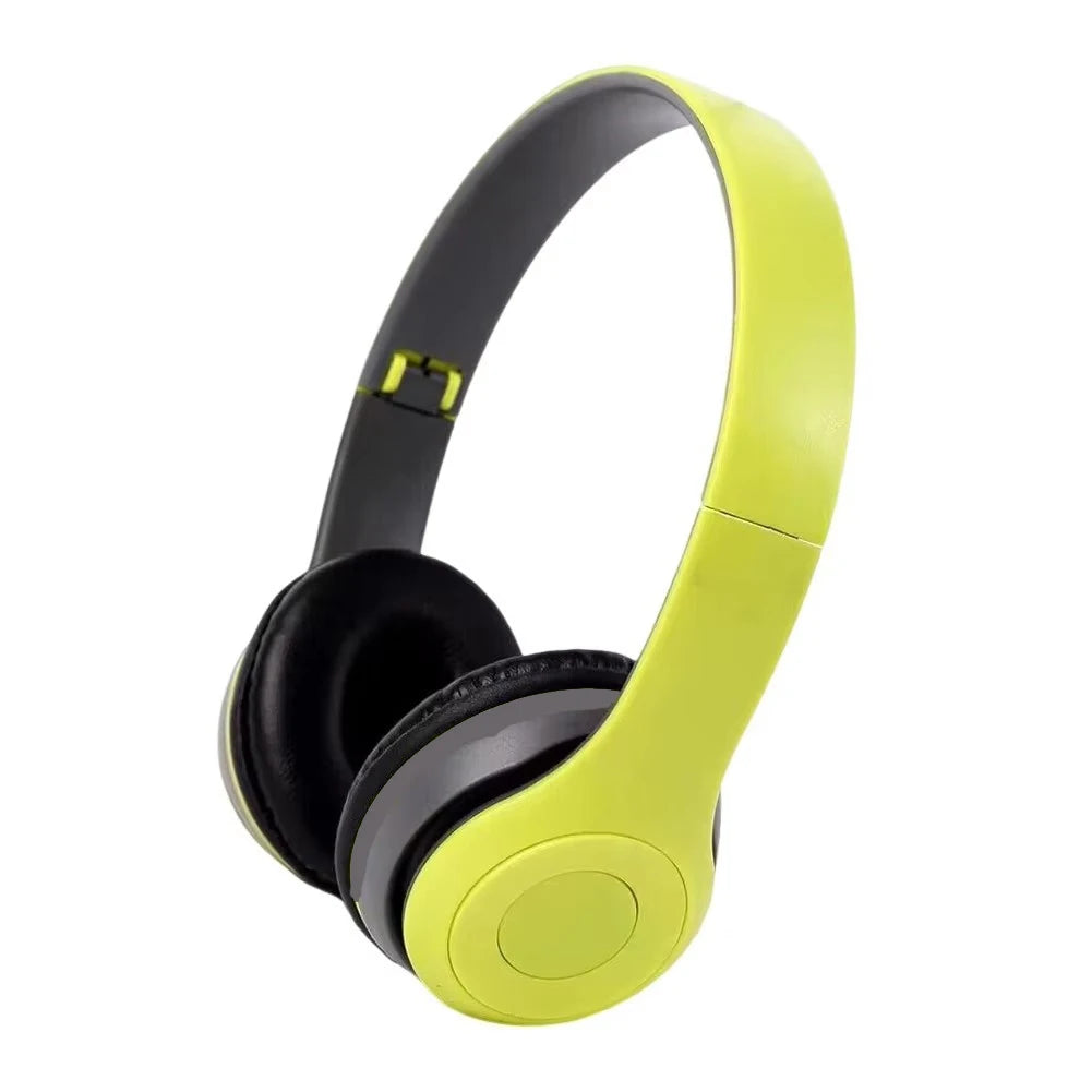 P47 Wireless Bluetooth Headphones by Cedar & Moore, neon lime foldable over-ear headset with HiFi stereo bass.