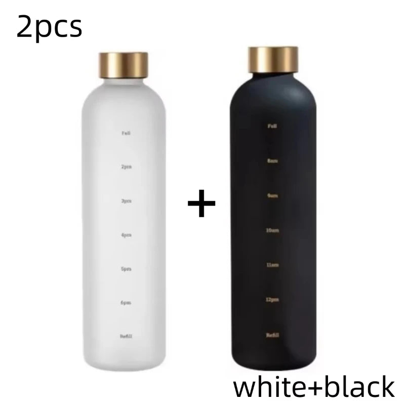 1 Liter Motivational Water Bottle with Time Markers - Sports Hydration Tracker