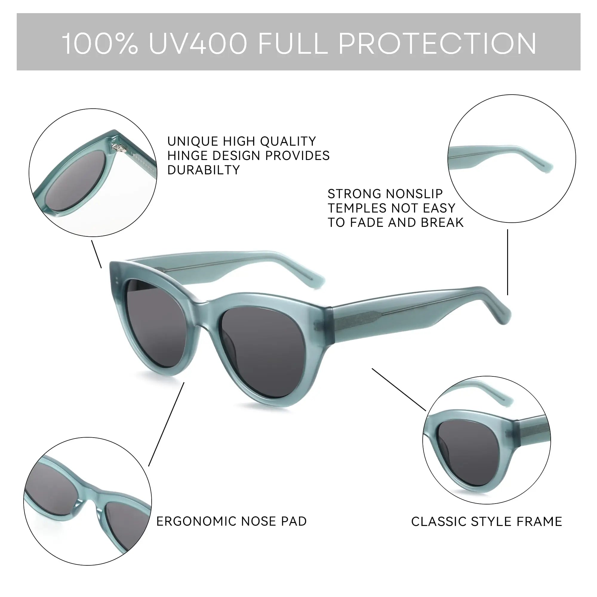 ZENOTTIC Fashion Retro Polarized Sunglasses - Cat Eye Acetate Frame UV Protection