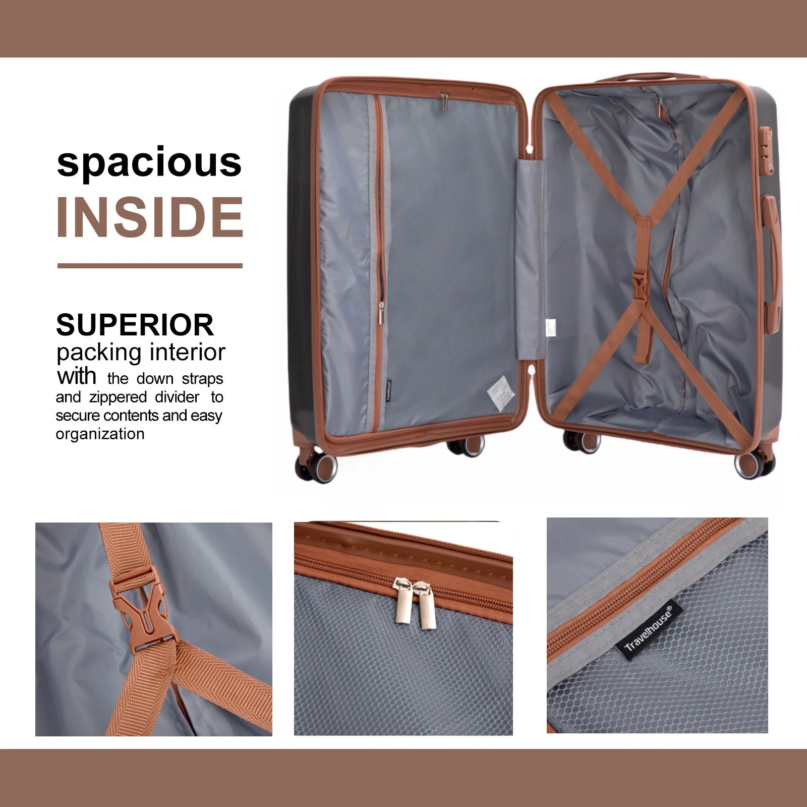 5-Piece Hardcase Luggage Travel Set with Double Spinner Wheels, TSA Lock & Duffle Bag