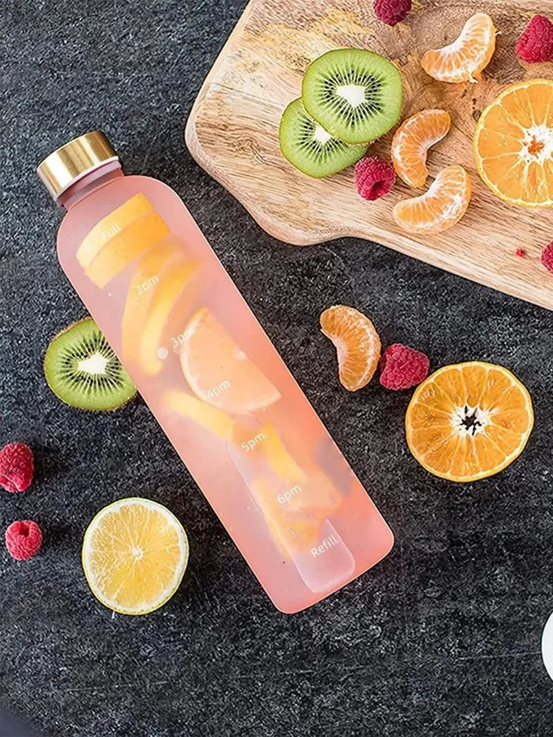 1 Liter Motivational Water Bottle with Time Markers - Sports Hydration Tracker