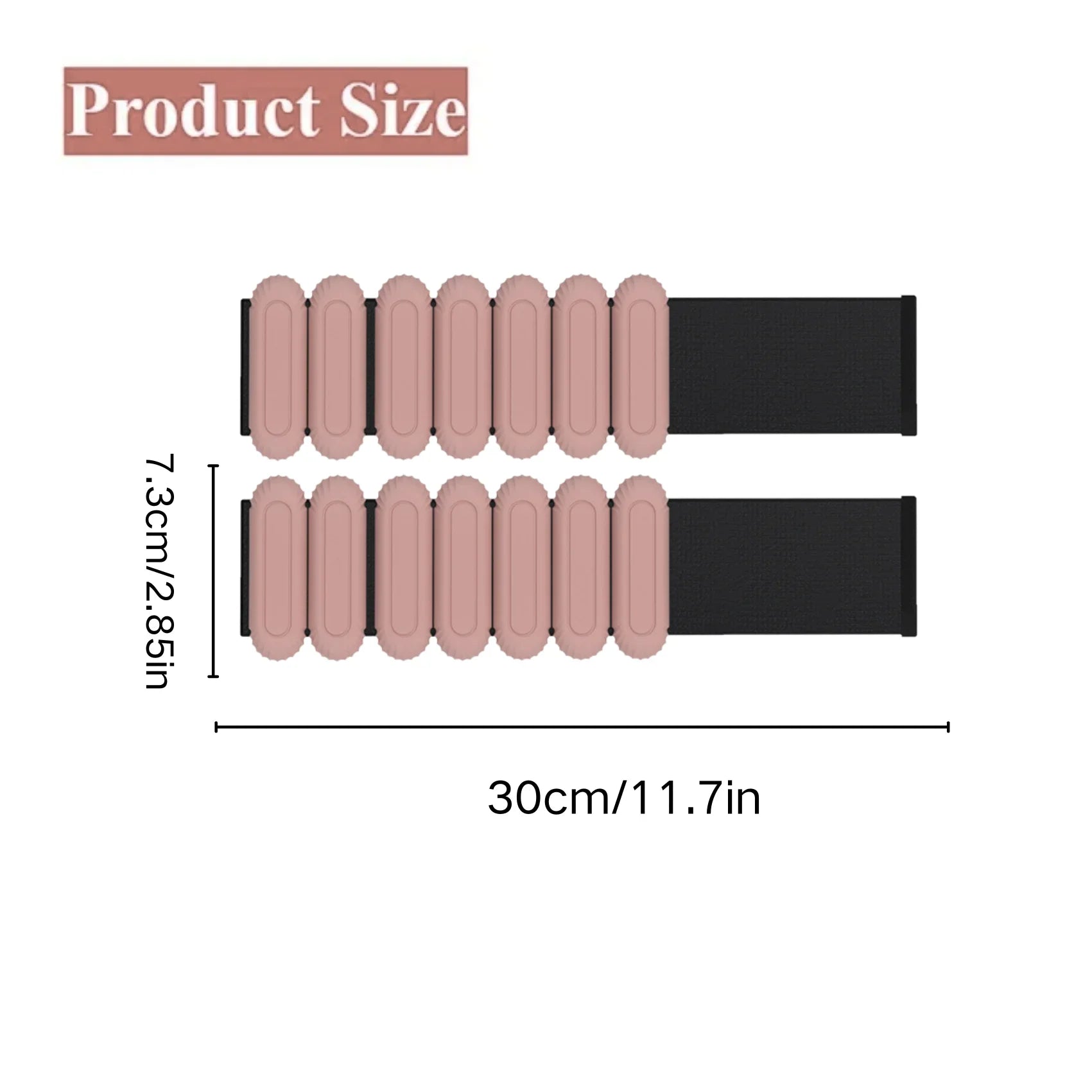 Wrist weight size diagram: 30cm/11.7in length, 7.3cm/2.85in width