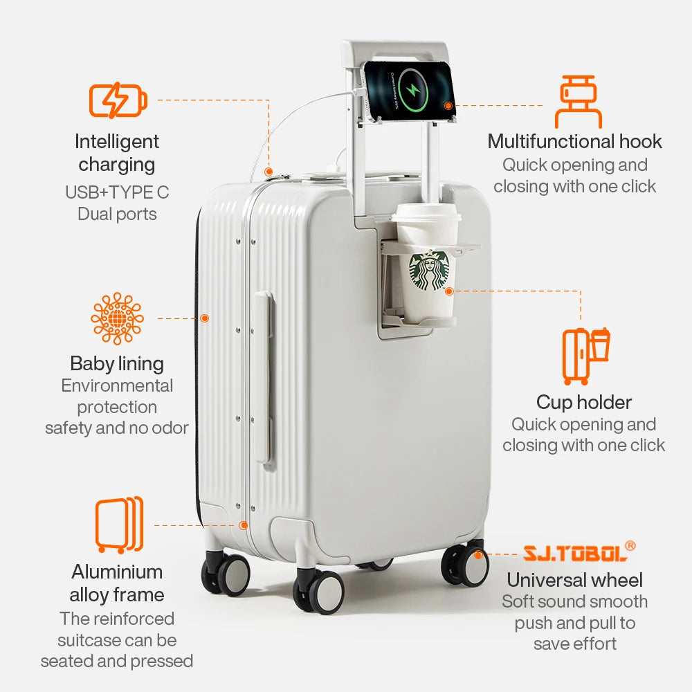 Mixi Aluminum Frame Carry-On Suitcase with USB Charging Port - 20/24 Inch Rolling Luggage