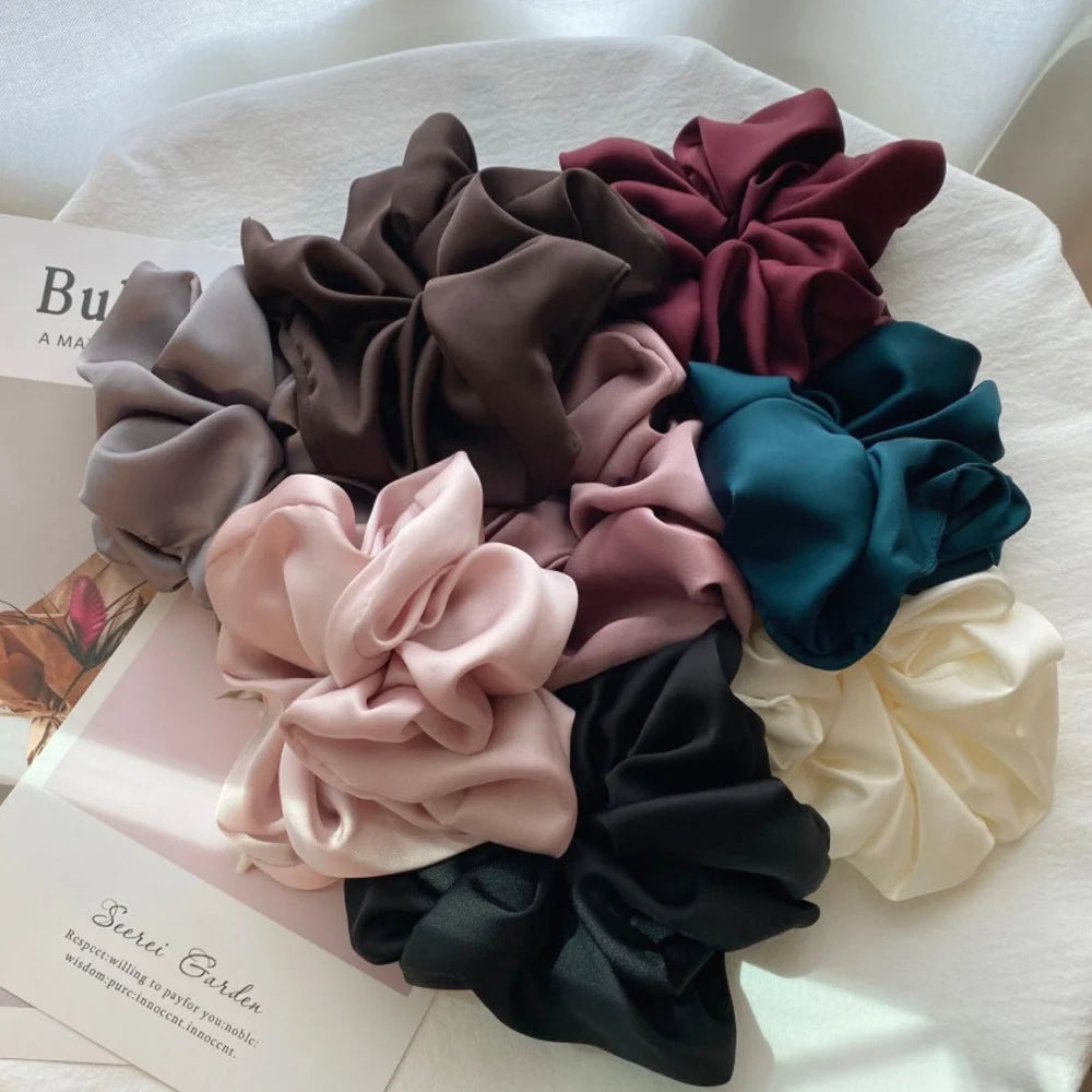 Fashion Oversized Silk Chiffon Scrunchies - Elastic Hair Ties for Women
