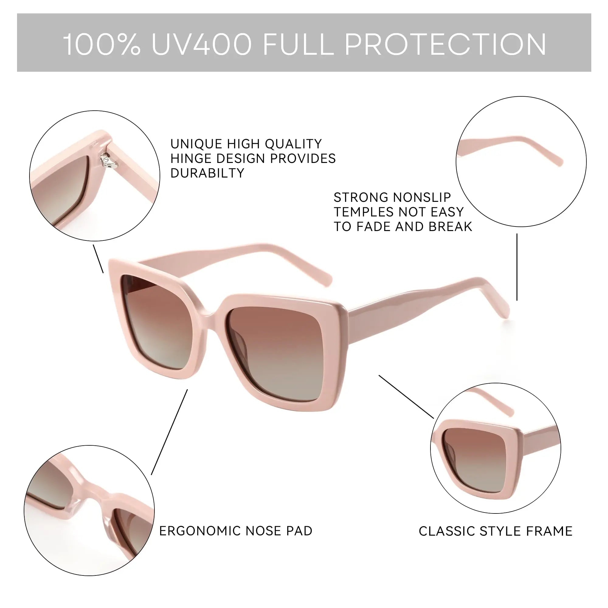 ZENOTTIC Designer Square Polarized Sunglasses - Classic Butterfly UV400 Protection for Women