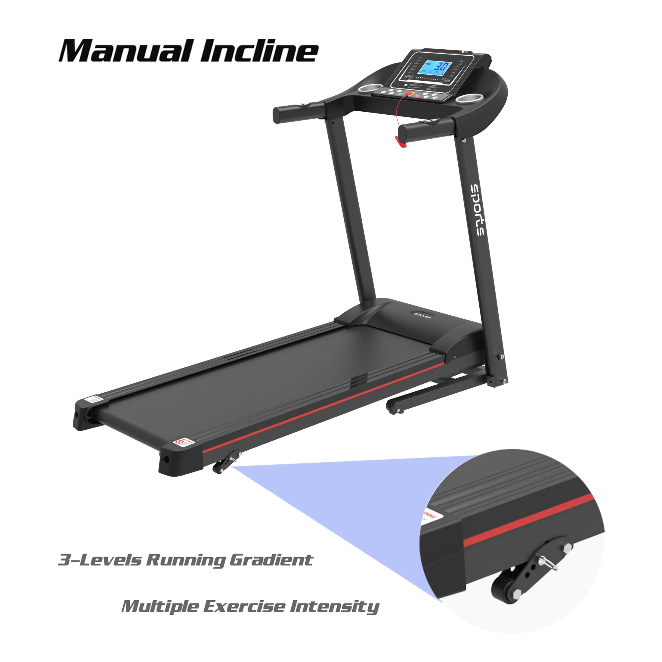 Folding Treadmill, Smart Motorized Treadmill with Manual Incline and Air Spring & MP3, Exercise Running Machine with 5" LCD