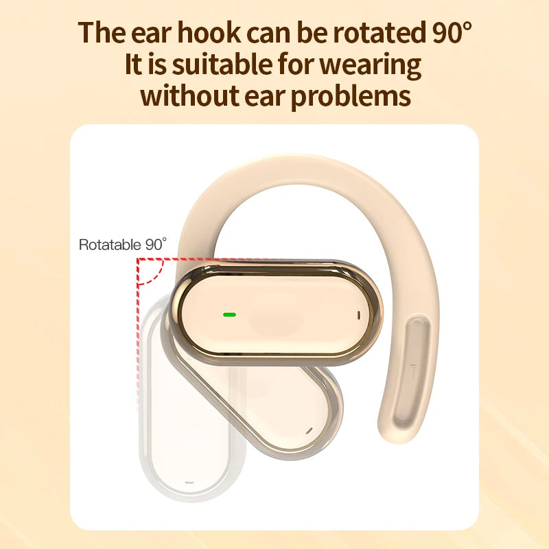 Wireless Cedar & Moore Earbuds with LED Display in cream color, IPX6 waterproof in-ear headphones