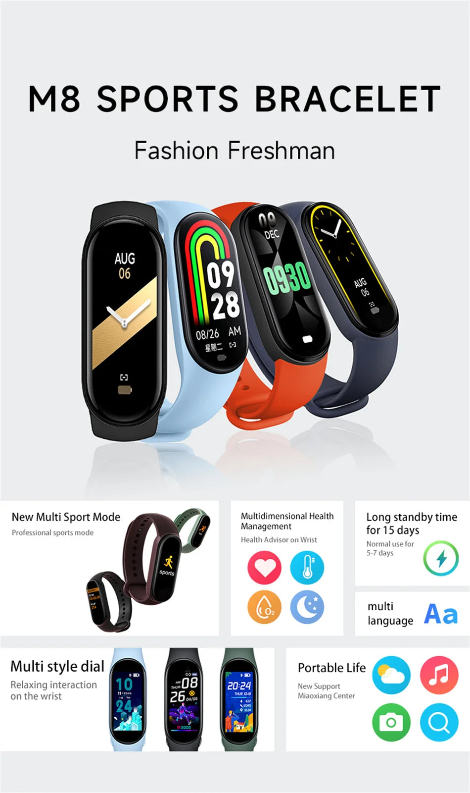 Smart Fitness Band - 1.14" AMOLED Display with 30-Day Battery & Health Tracking