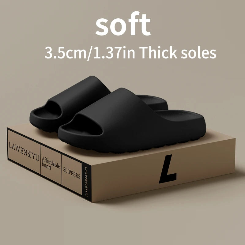 Men's slide slippers, black upper with thick cushioned sole and open toe