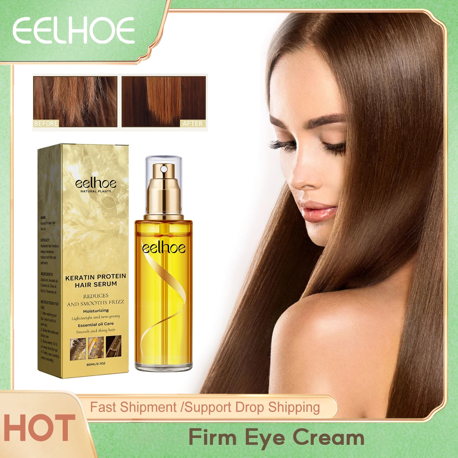 EELHOE Keratin Protein Hair Serum Spray - Molecular Repair Treatment for Damaged Hair