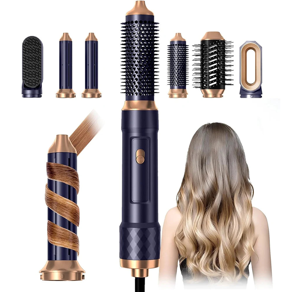 6-in-1 Hair Dryer Brush - Electric Blow Dryer Kit with Negative Ionic Styling & Curling Wand