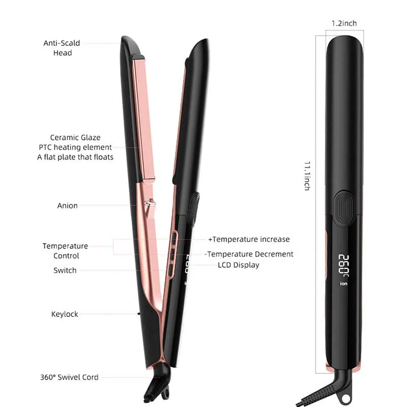 Ionic Hair Straightener & Curler - Keratin Treatment Flat Iron for Frizzy Hair Damage Recovery
