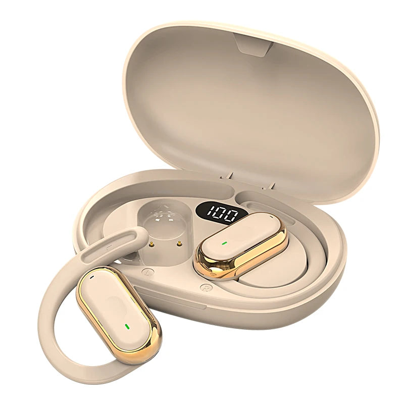 Wireless Bluetooth Earbuds Cedar & Moore with LED display, cream-gold finish in charging case (2 earbuds)