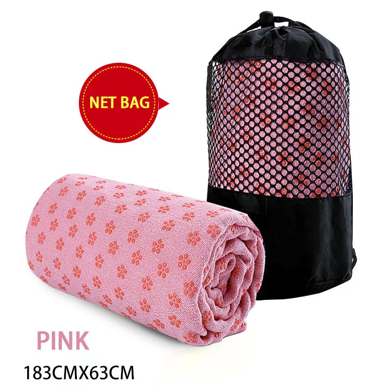 Non-Slip Yoga Towel Cedar & Moore pink 183x63cm with mesh bag; Yoga & Pilates Towels 2-item set