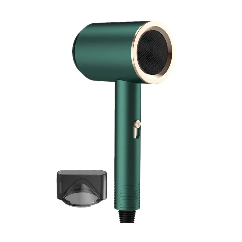 Dark green professional hair dryer with round vent and concentrator nozzle
