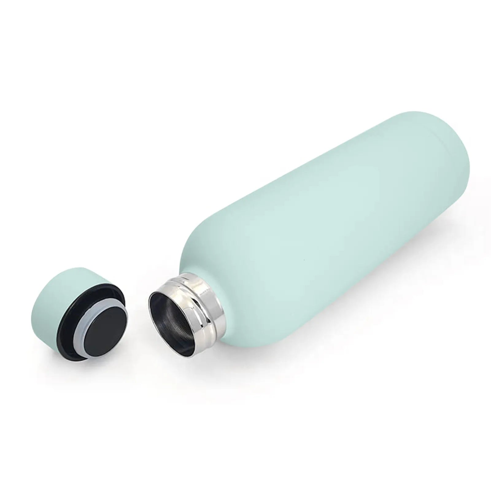 Water bottle 500ml insulated stainless steel in mint green with cap off