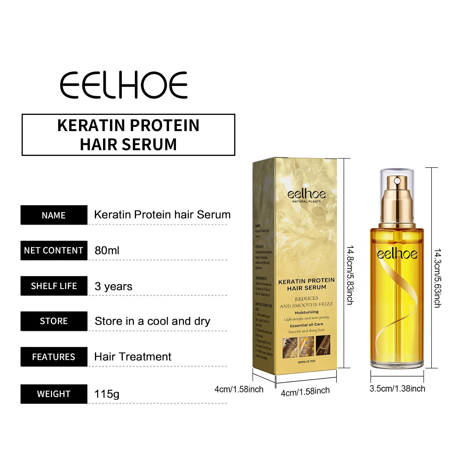 EELHOE Keratin Protein Hair Serum Spray - Molecular Repair Treatment for Damaged Hair