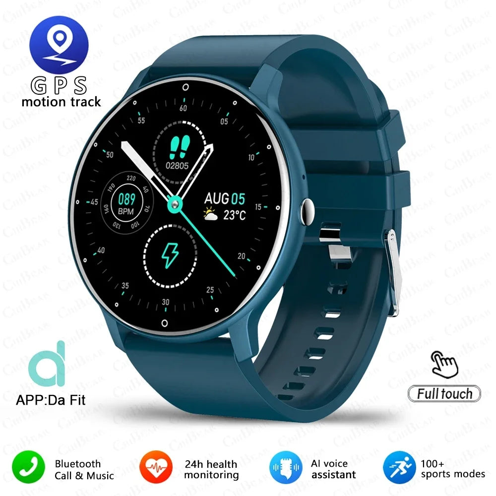 Cedar & Moore KaiAqua X27 fitness smartwatch, blue round 1.28in AMOLED display, Bluetooth calling, 123 sport modes