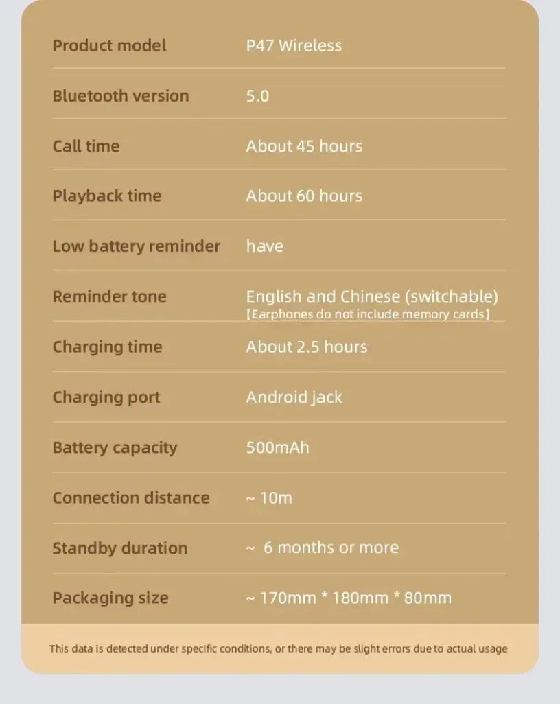 P47 Wireless Bluetooth Headphones - Foldable Over-Ear with 6H Talk Time & Volume Control