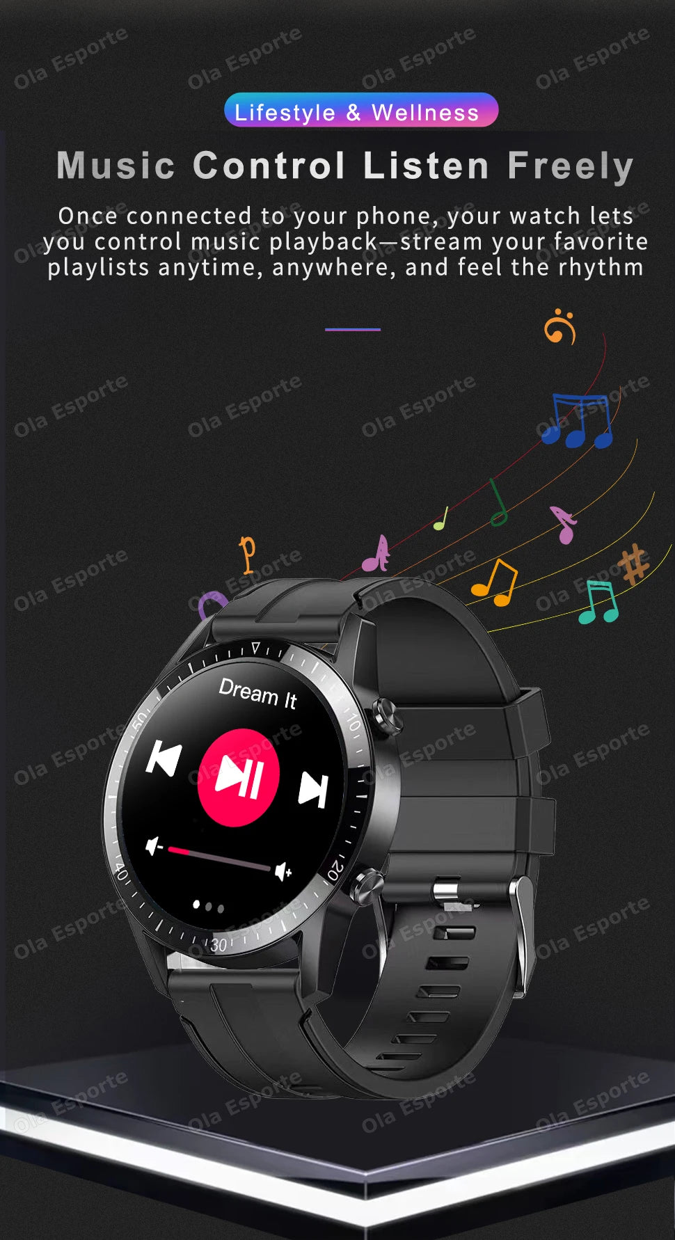 Ola Esporte smart watch with 1.5-inch round HD display, Bluetooth calling, GPS tracking, black strap