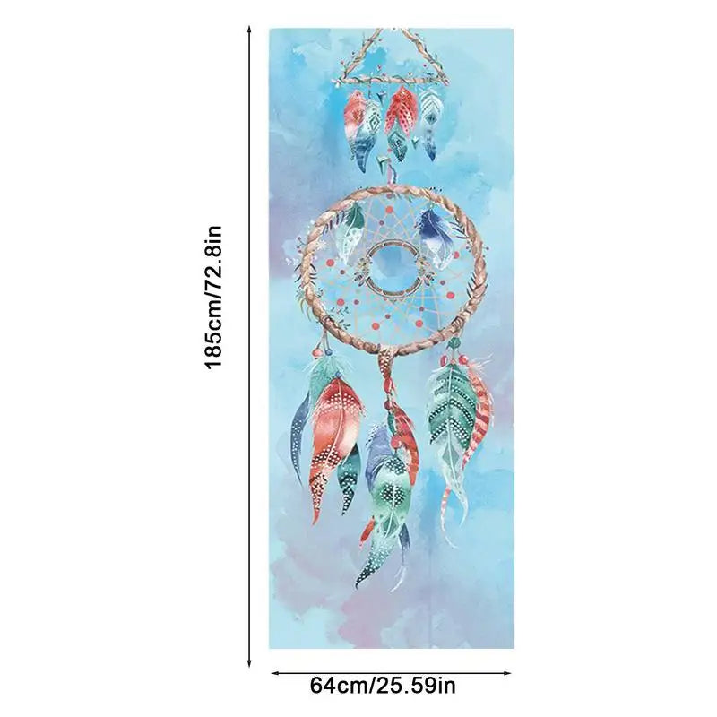 Mat-Sized Yoga Towel Cedar & Moore, blue dreamcatcher design, non-slip microfiber 185x64 cm