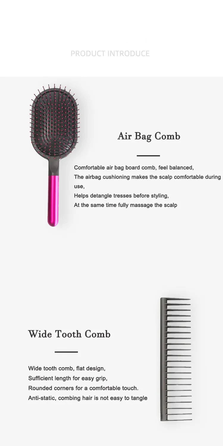 Airbag scalp massage brush and wide-tooth comb set with black teeth