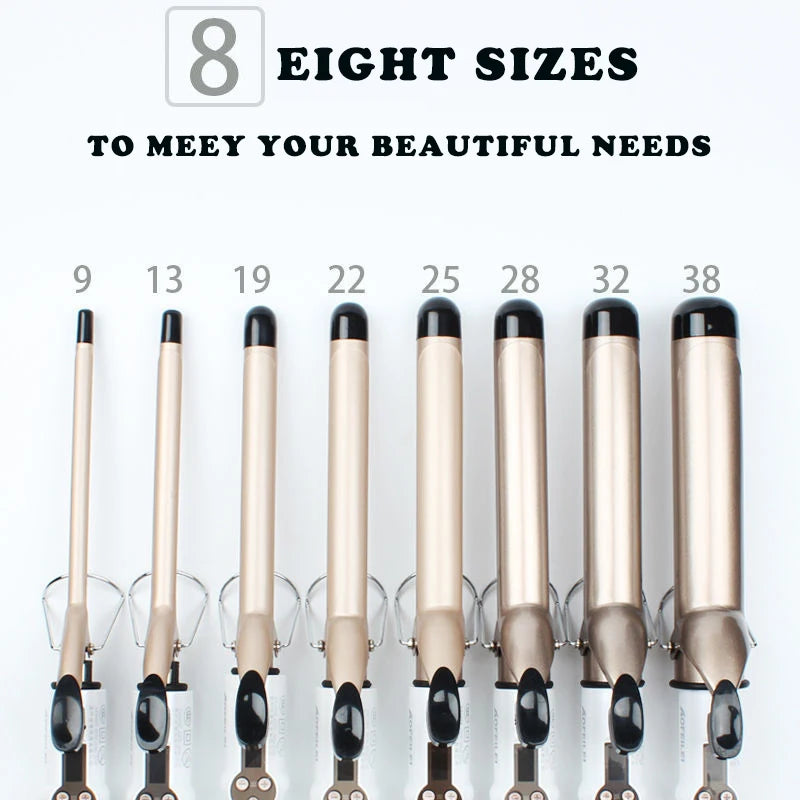 Professional Ceramic Hair Wave Curling Wand - LCD Display Curling Iron for Waves & Curls
