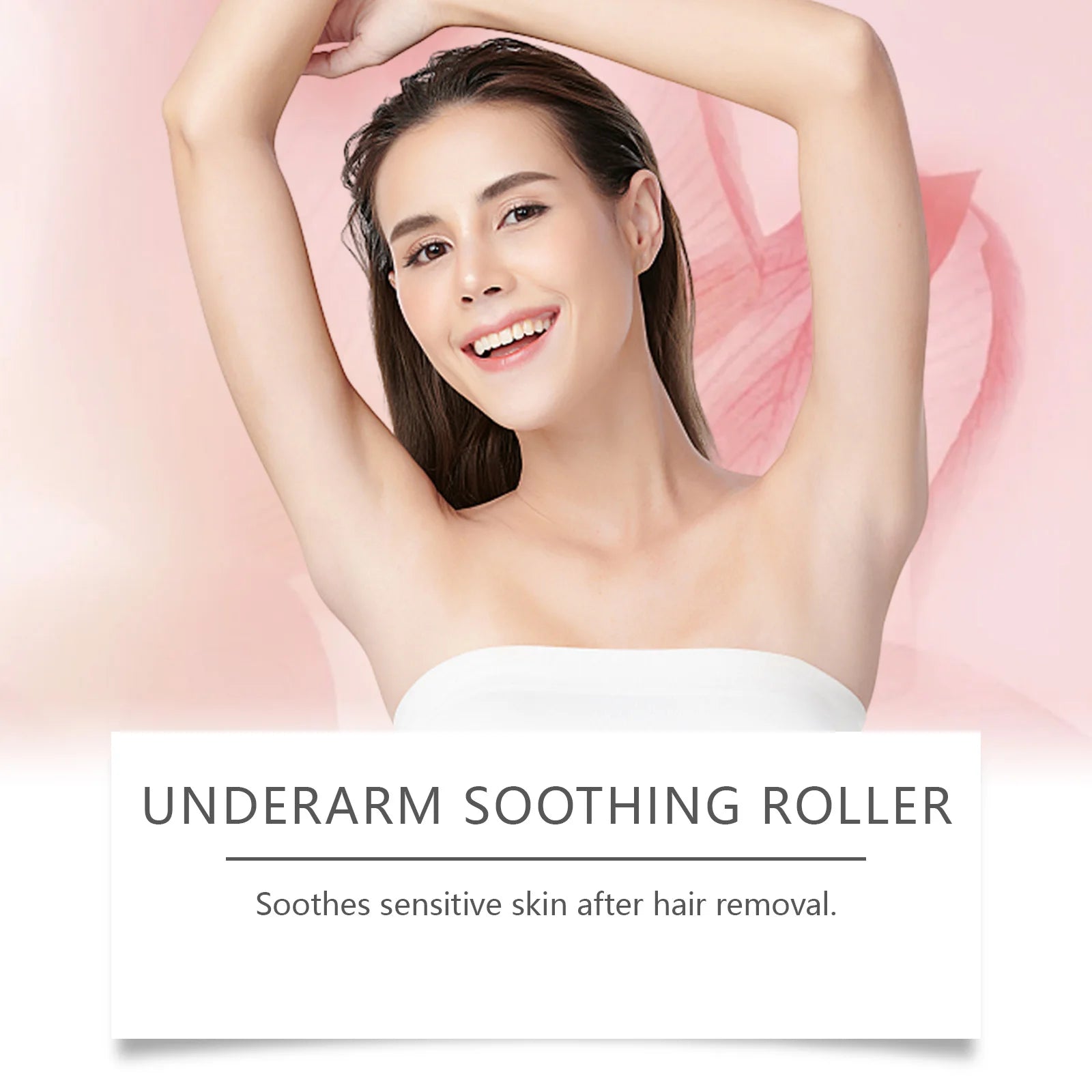 Underarm soothing roller concept card with model arms raised