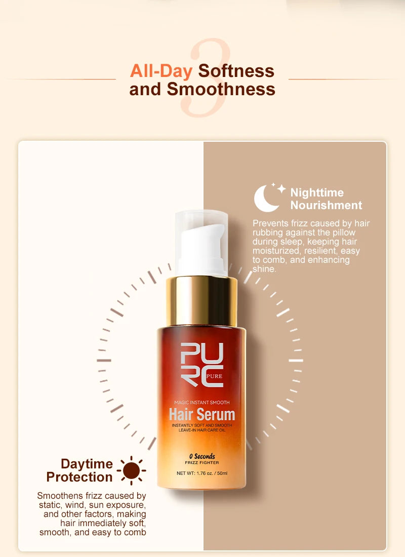 PURC Magic Instant Smooth Hair Serum - Nourishing Repair Leave-In Oil Anti-Frizz Treatment