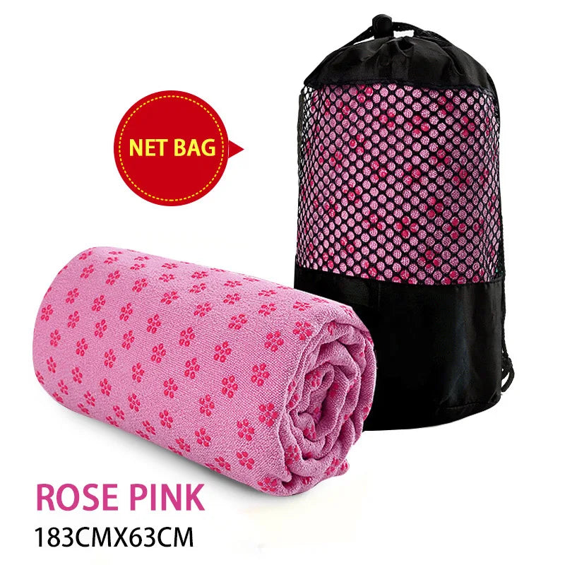 Non-Slip Yoga Towel rose pink 183x63cm with net bag for hot yoga, Pilates and meditation