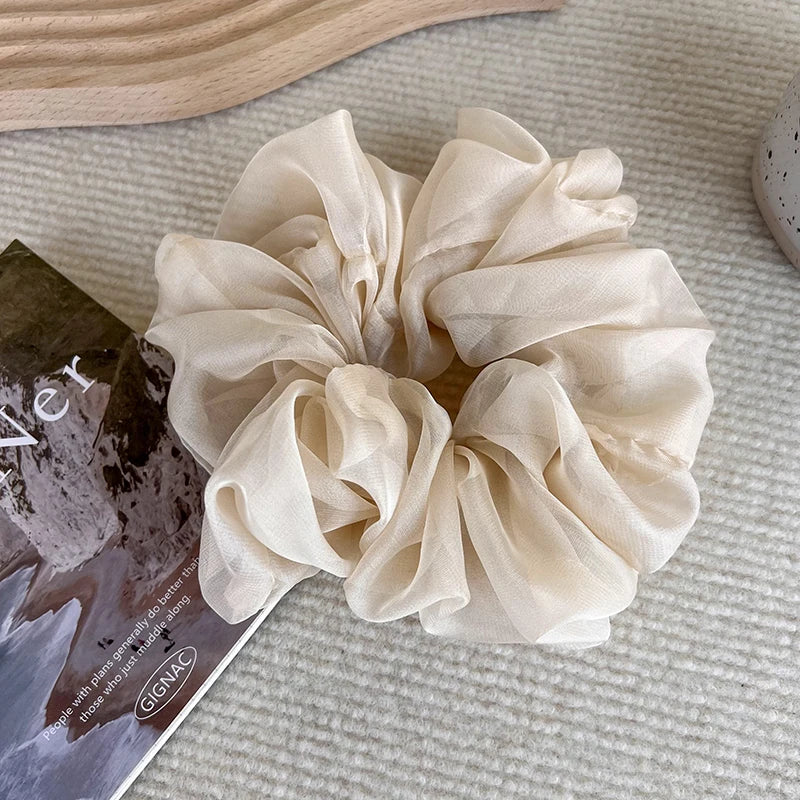 Soft Chiffon Pastel Hair Scrunchies - Romantic Ruffle Design Organza Hair Ties for Women