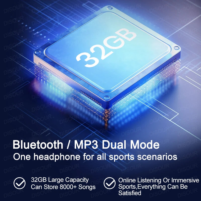 DISOUR X20 Bone Conduction Headphones - Bluetooth 5.4 with 32GB MP3 Player & IPX8 Waterproof