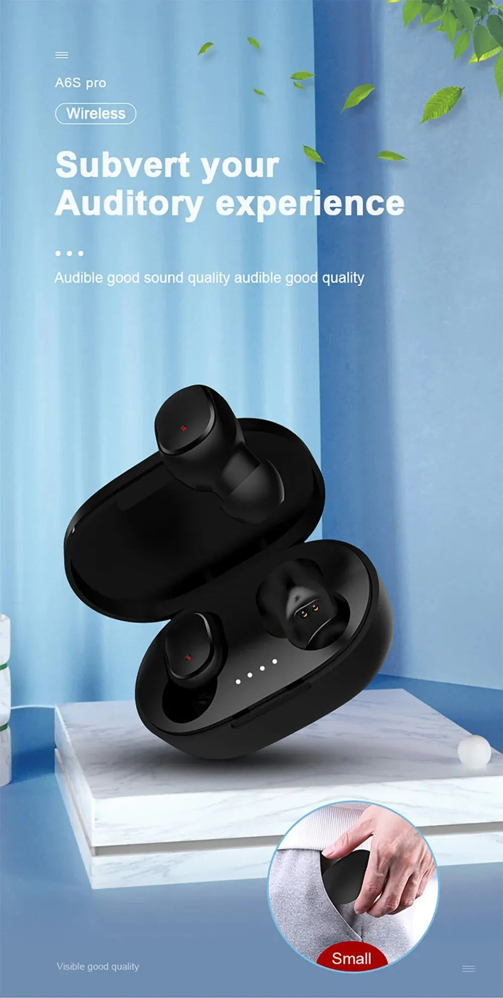 TWS A6S Wireless Bluetooth Earbuds - Active Noise Cancelling Headphones with Mic