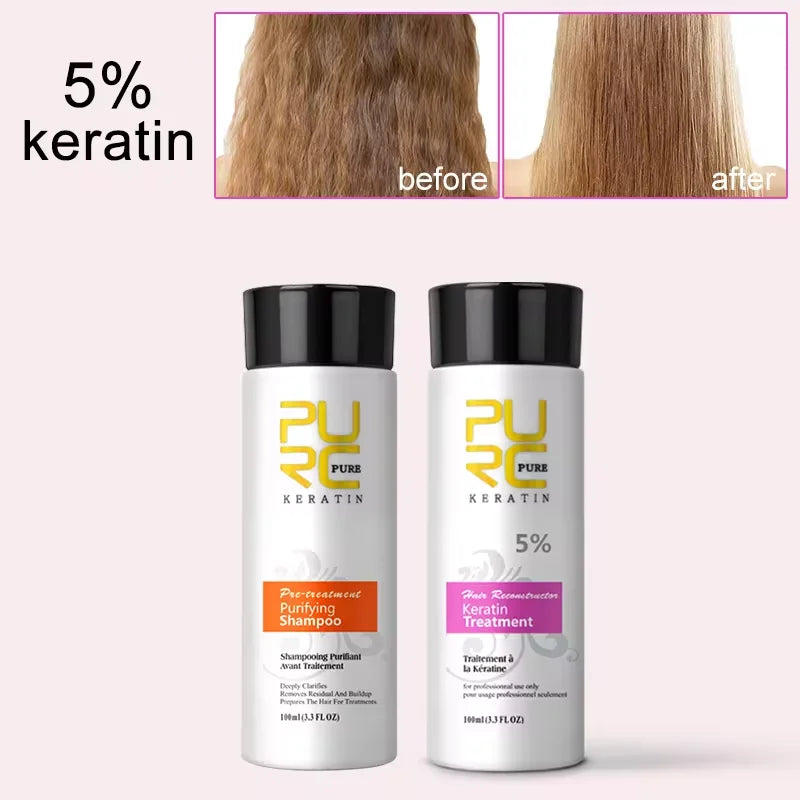 PURC Keratin set with 5% keratin purifying shampoo and 5% keratin treatment bottles