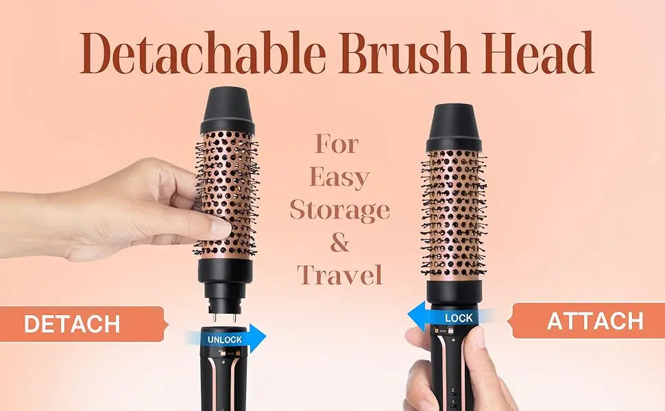 Detachable brush head curling iron attachment with lock and unlock mechanism