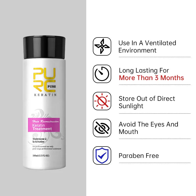 PURC Brazilian Keratin Hair Treatment - Professional Straightening & Smoothing System