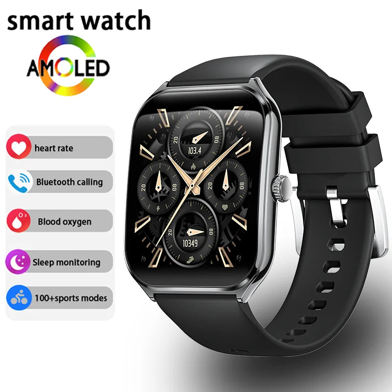 Ultra-thin AMOLED smart watch with black silicone strap and black display