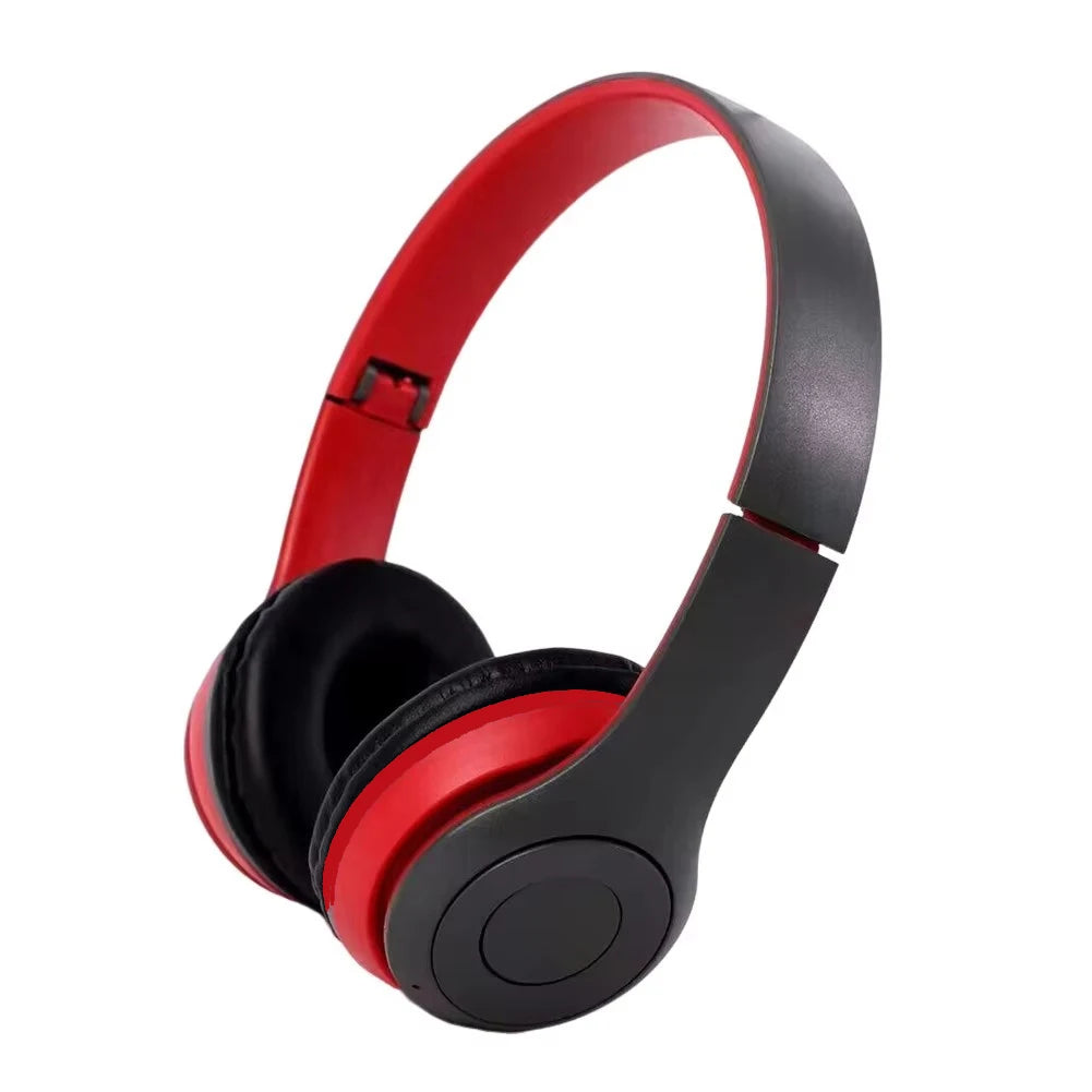 Cedar & Moore P47 wireless over-ear headphones in red and black, foldable with HiFi bass.