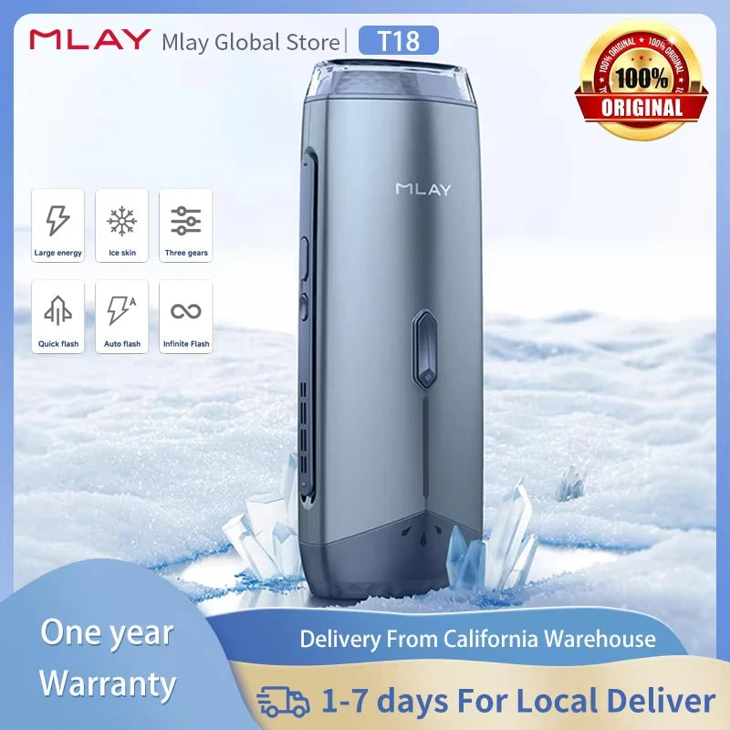 Mlay T18 Ice Cooling IPL Laser Hair Removal - Unlimited Flashes Permanent Painless Epilator for Women & Men