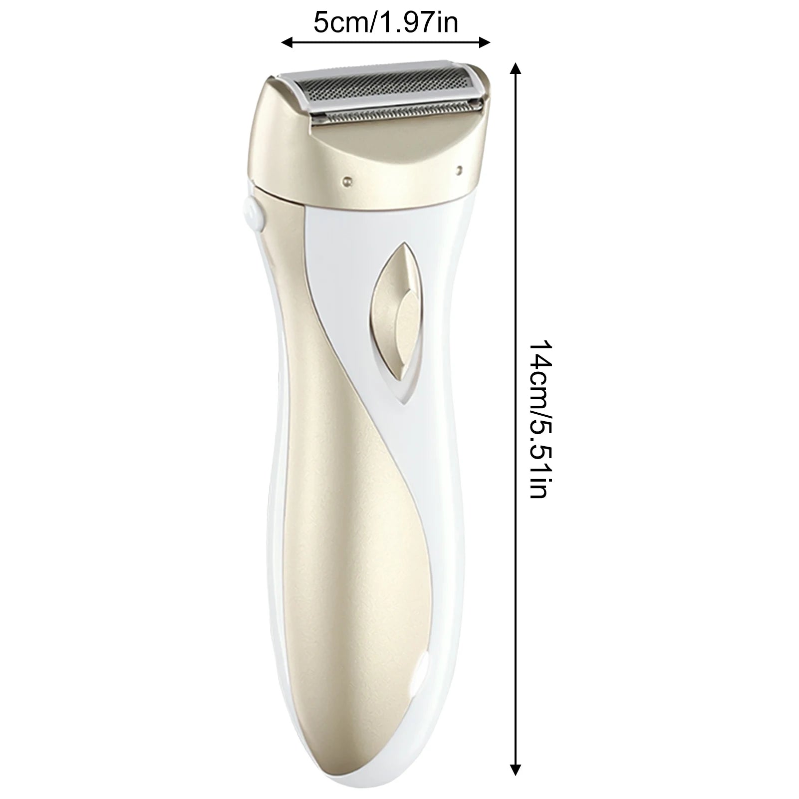 Rechargeable epilator in gold and white with metal foil shaver head