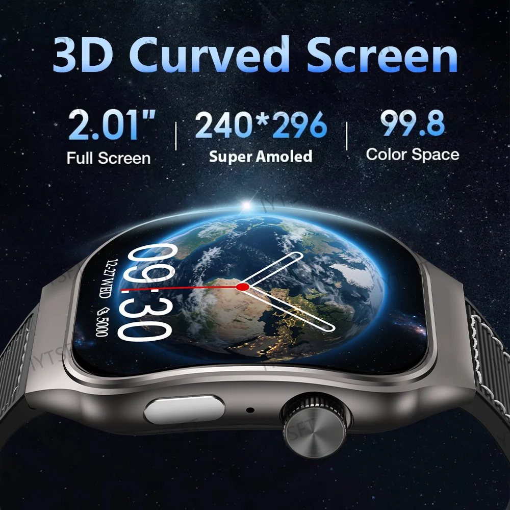 LAXASFIT H7 smart watch by Cedar & Moore with silver stainless-steel case and 2.01-inch curved AMOLED screen