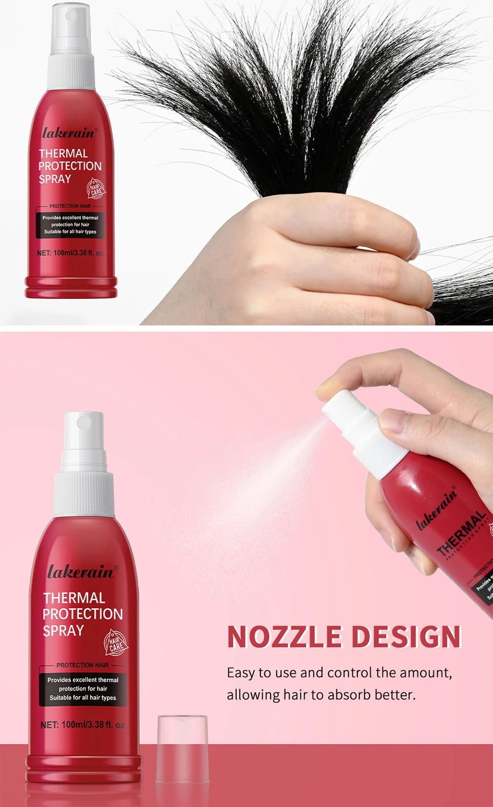Two red Lakerain Thermal Protection Spray bottles (100ml) with white spray nozzles