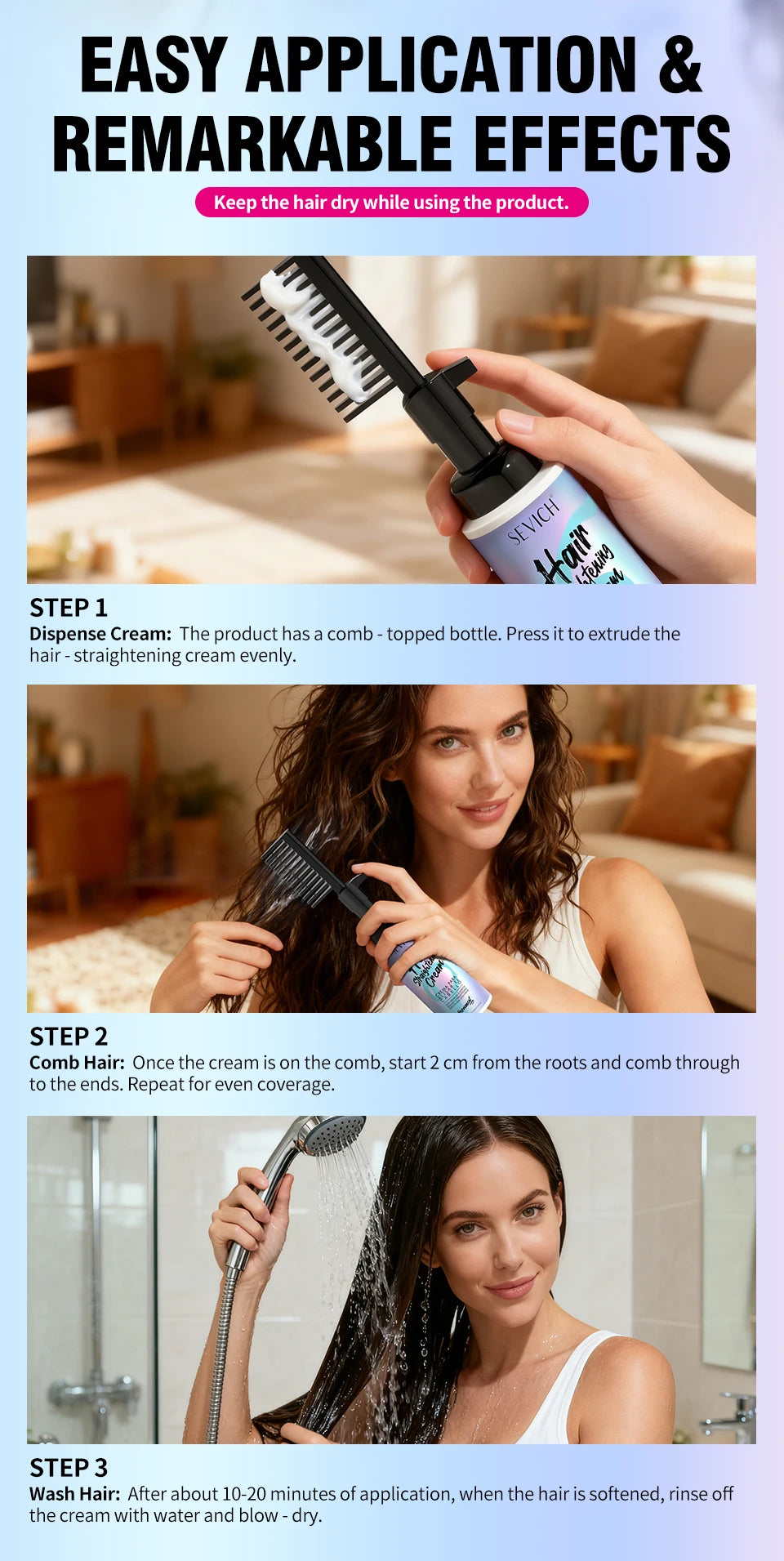 Keratin Protein Straightening Cream with Comb by Cedar & Moore, 100ml salon hair treatment