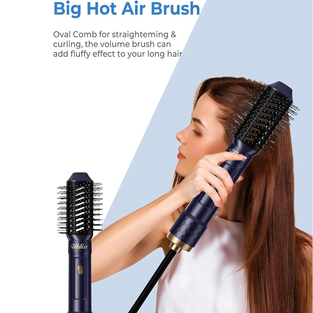 6-in-1 Hair Dryer Brush - Electric Blow Dryer Kit with Negative Ionic Styling & Curling Wand