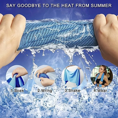 4-pack cooling towels, blue microfiber sports towels (35.4x11.8 in) for gym, yoga and outdoor activities